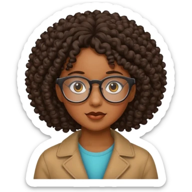 Black girl with curly hair and glasses sticker
