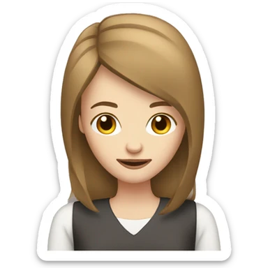 woman on a computer seen behind pale skin brown hair sticker