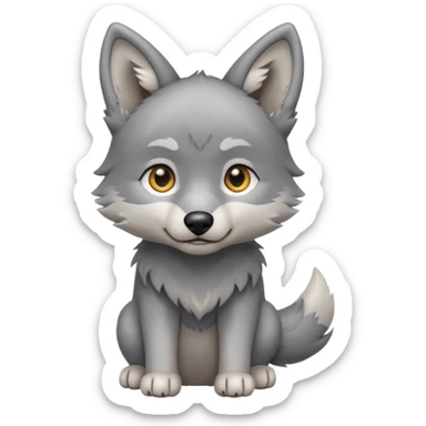 Wolf pup with soft fur and alert ears, half body, standing sticker