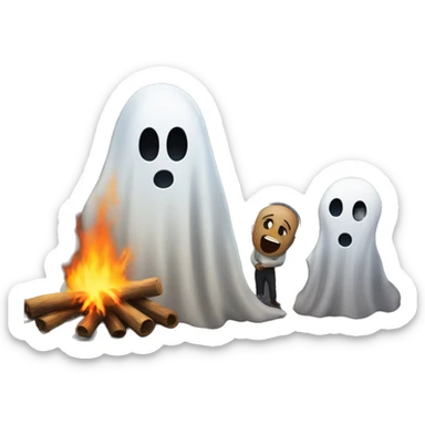 Ghosts stare at man around bonfire sticker