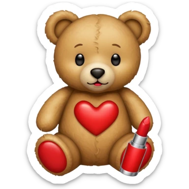 Teddy bear covered in red lipstick sticker