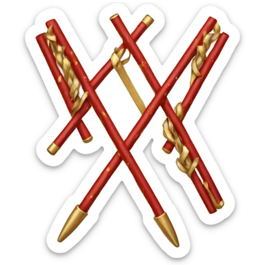 Un bâton en métal rouge, deux sections sont dorées et texturées. sticker