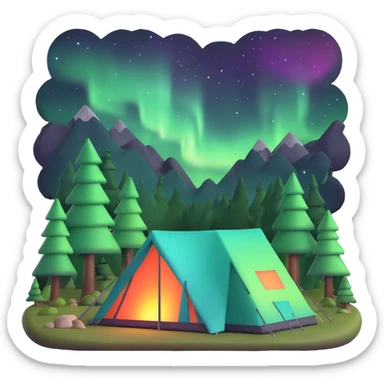 camping tent in forest under northern lights sticker