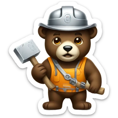 miner bear with silver bar sticker