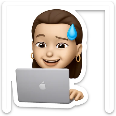 make her typing on a laptop and add golden ring earrings, keep the same style as the original image sticker