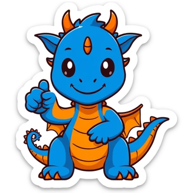 Humanoid blue dragon, smiling with a thumbs up sticker