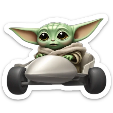 Baby Yoda on a kart launching rocket sticker