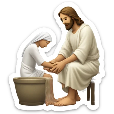 Jesus washing feet of woman sticker