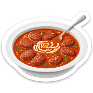 emoji of Rougail saucisse meal. Typical Reunion island meal. Sliced sausage in tomato reduced soup with thym  sticker