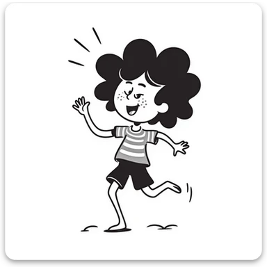 Silly beach character named 'Tripa Tropa Tralala' dancing on sand with sunshine sticker