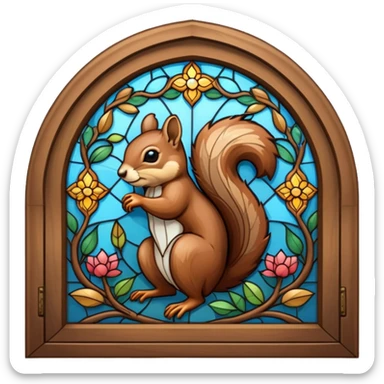A door with stain glass designs as a squirrel sticker