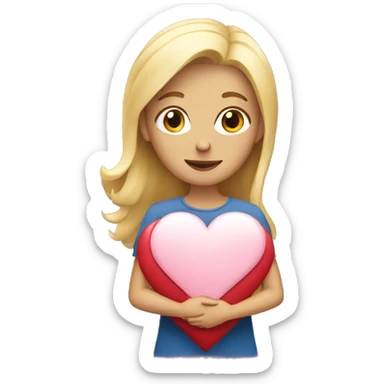 Blond lady carrying heart sticker