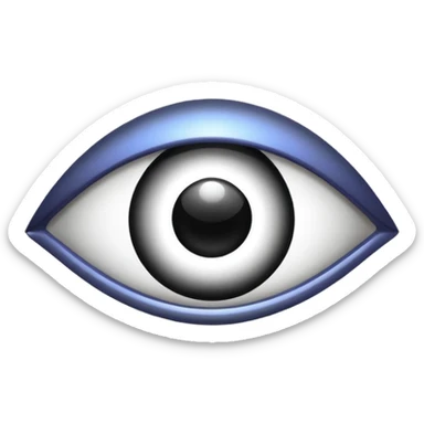 Minimalistic futuristic eye emoji, metallic black and white, reflective iris, smooth circular shape, flat vector, high contrast, centered, clean UI icon sticker