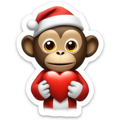 santa monkey holding a red heart sticker