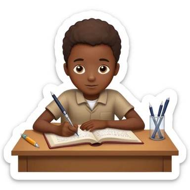 African boy student with brown skin writing with book and pen sticker