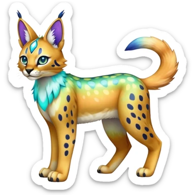 An iridescent colorful lynx-caracal-serval-fakemon-Digimon-creature-hybrid sticker
