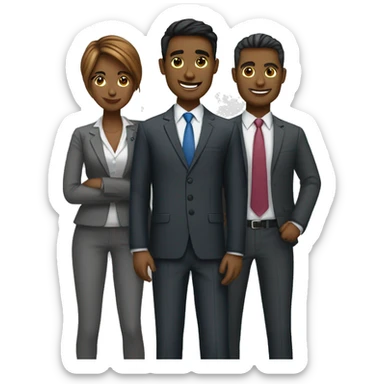 Digital team emoiji consisting of 2 women and 3 men. All in business suit. sticker