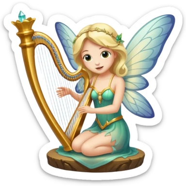 moth-wing fairy playing crystal harp sticker