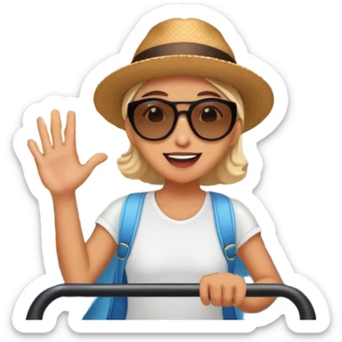 person excitedly going to an amusement park, with a roller coaster or ferris wheel in the background sticker