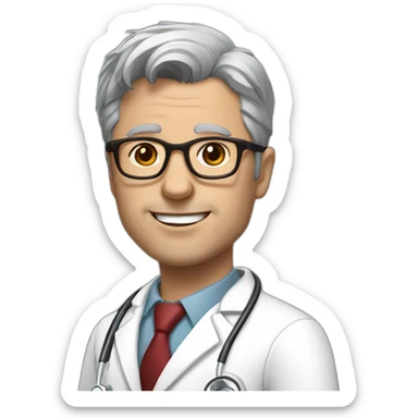 DOCTOR, MAN, FULL GREY BEARS, GREY AND WHITE SHORT HAIR, DARK RED GLASSES, REALISTIC sticker