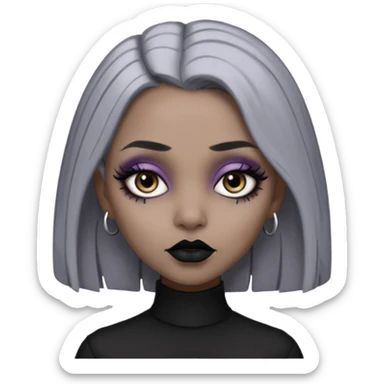 Light cool brown skin grey hair black lips goth girl sticker