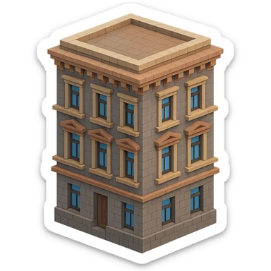 old Saint Petersburg building, decorative cornices, muted gray and brown colors, isometric view sticker