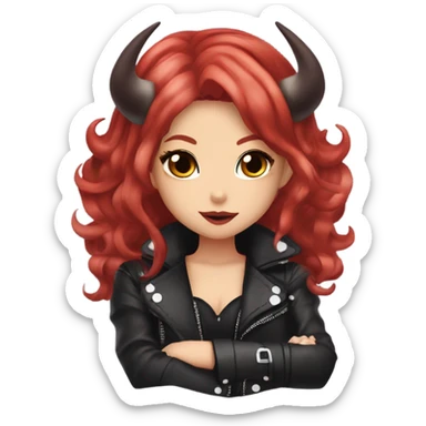 devil hime gyaru girl, red hair with horns, leather jacket sticker