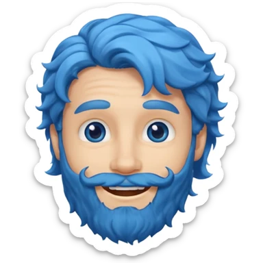 blue wavy haired bearded male, smiling sticker