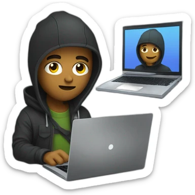 Indie hacker behind his laptop et looking straight  sticker