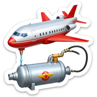 Airplane wing fuel tank being filled with jet fuel from under ground hydrant sticker