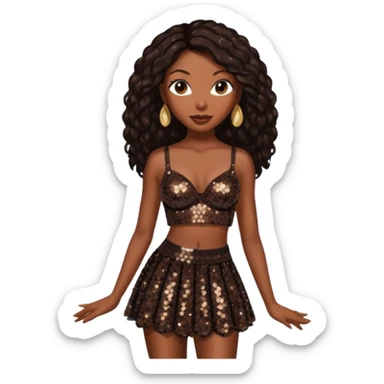 Brandy Norwood with long dark brown hair, dark brown sequin bra, dark brown sequin skirt sticker