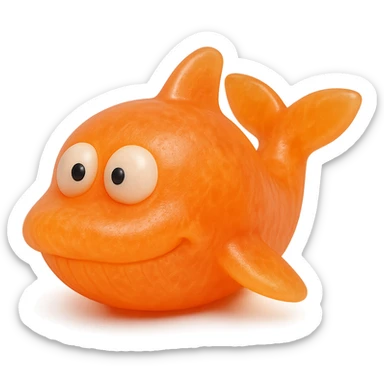 hyper-detailed retro 90's toy style bright orange semi-transparent soft plastic whale with derpy eyes soft reflections soft and squishy some cloudiness not shiny highly detailed appealing no tag no background sticker
