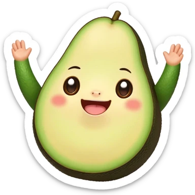 Cute Kawaii Avocado, round and cuddly, soft green with a tiny brown pit, blushing cheeks, a joyful smile, tiny arms outstretched, a warm and healthy glow! sticker