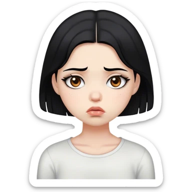 sad girl with black hair and brown eyes and white skin pouting sticker