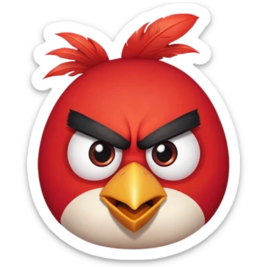 Red angry bird from Angry Birds game with triangular eyebrows and angry expression sticker