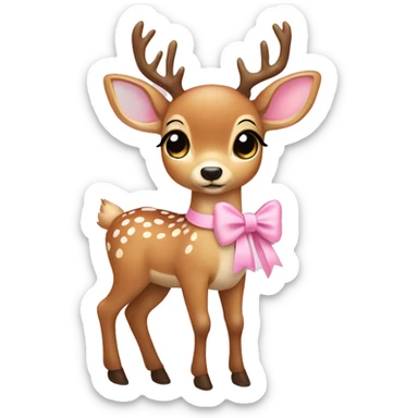 Cute full body deer wearing baby pink bow sticker