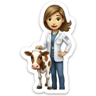 Girl vet petting cow sticker