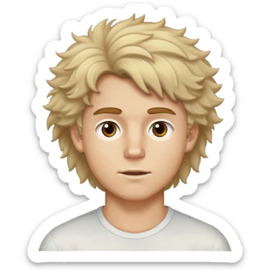 Dirty blonde white boy fluffy hair. Brown eyes, athletic face sticker