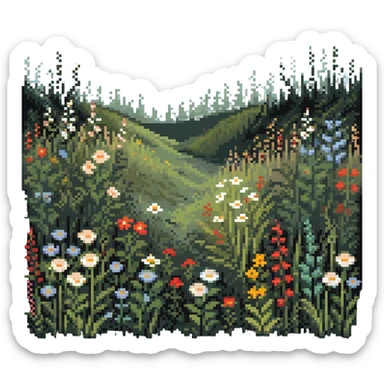 summer meadow with tall grass and flowers swaying in a gentle breeze sticker