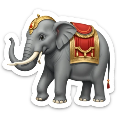 An emoji of a fierce Carthaginian war elephant with tusks and a howdah on its back. sticker