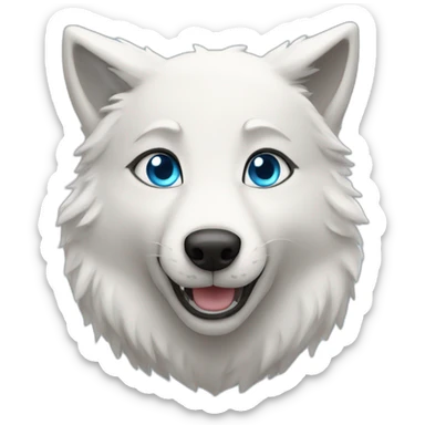 Happy White Wolf blue eyes wearing a hoodie  sticker
