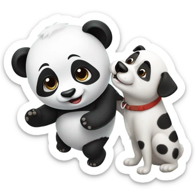Panda playing with a dog sticker