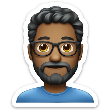 Hombre de 30 años con gafas y barba abierta con cabello negro y ojos color cafe con un gesto de asombro fondo azul sticker