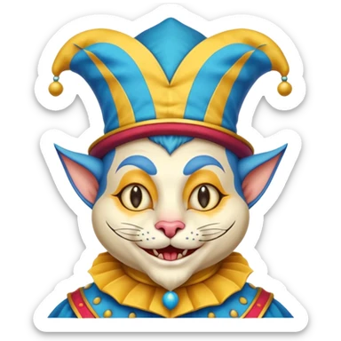 crazy funny colorful cat jolly joker, medieval, vintage, court jester, mac os icon, blue color sticker