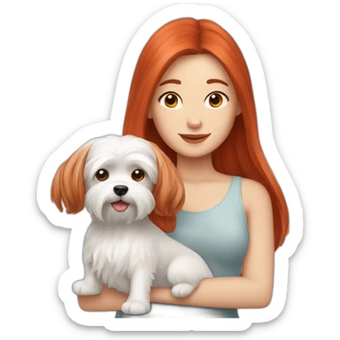 Red-haired girl with Maltese dog sticker