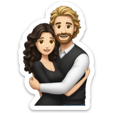 White man brown beard and hair hugging white woman with long black hair sticker