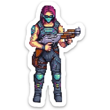 cyberpunk warrior from the 80s with an oldschool shotgun sticker