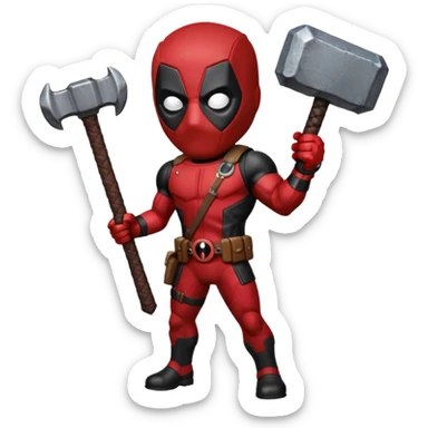 Deadpool holding thors hammer sticker