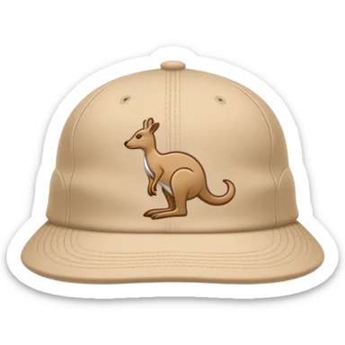 A beige Kangol flat cap with the kangaroo logo embroidered on the side, iOS emoji style, no human, light tan color sticker
