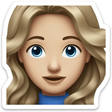 Portrait view of a a brunette girl with long wavy hair and blue eyes sticker